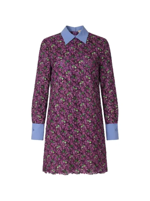 Valentino Garavani floral-embroidered contrasting-collar dress Purple BVAKJ04EH