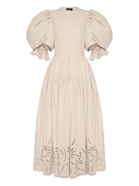 ANOUKI puffed sleeve embroidered maxi dress Neutrals FI03DRLI