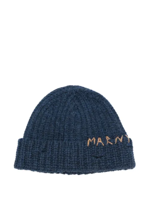 Marni ribbed beanie with hand-stitched logo Blue CLZC0111A0UFW310