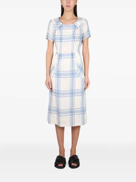 ASPESI pleated check maxi dress White 2913M09245121