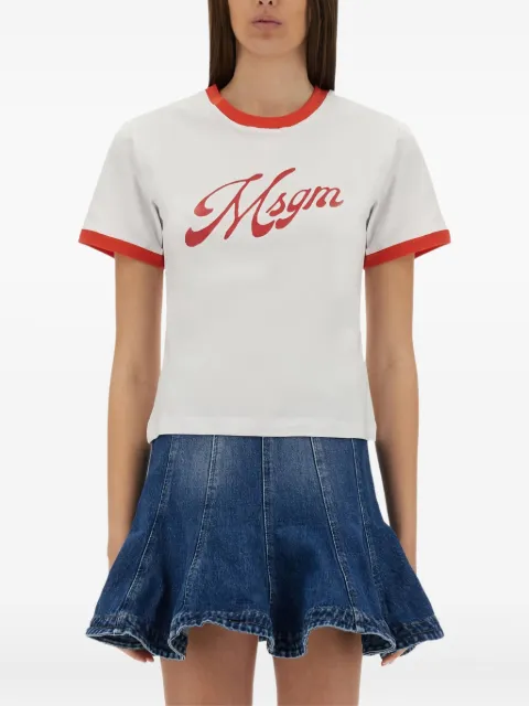 MSGM contrast-trim logo-print T-shirt White 3842MDM110257124