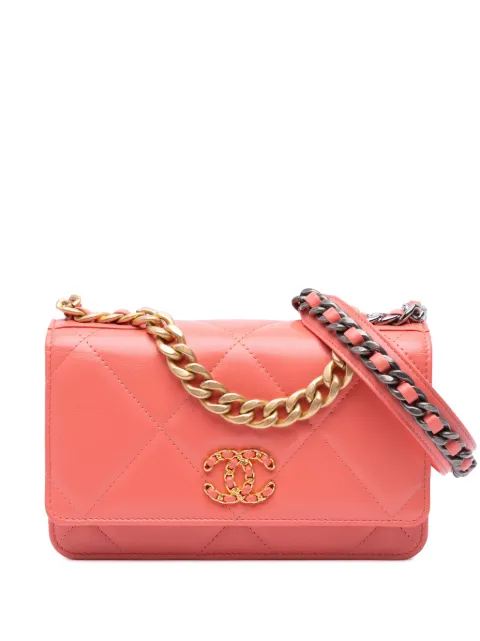 CHANEL Pre-Owned 2020 Quilted Lambskin 19 Wallet on Chain satchel Pink 0169Y0MQ88KBVV6P