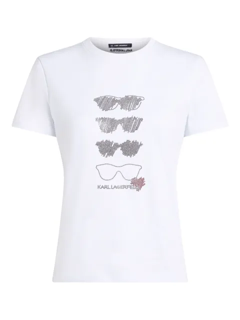 Karl Lagerfeld rhinestone sunglasses T-shirt White A2W17103100