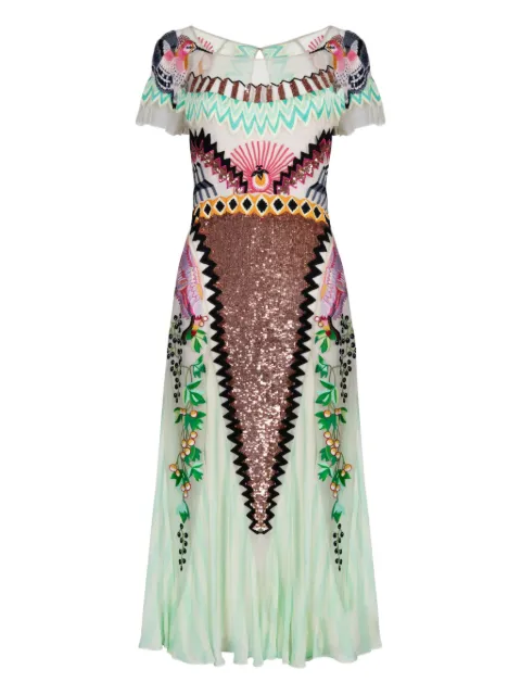 Temperley London Talia embroidered sequin midi dress Green 00COHEV54561