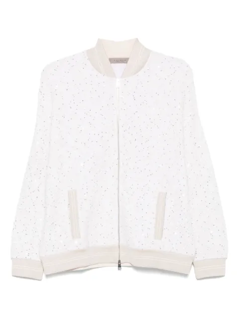 D.Exterior sequin-embellished bomber jacket White 60480