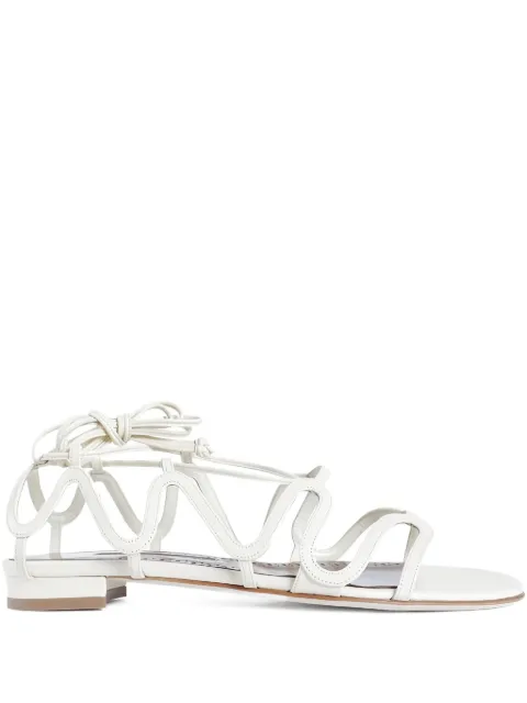 Manolo Blahnik Fawdaflat lace-up leather sandals White 1252840