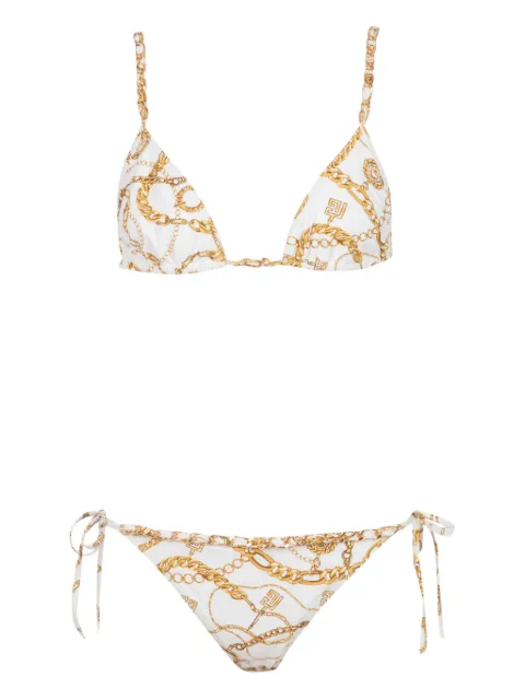 Balmain chain-print triangle bikini White BKB842420128