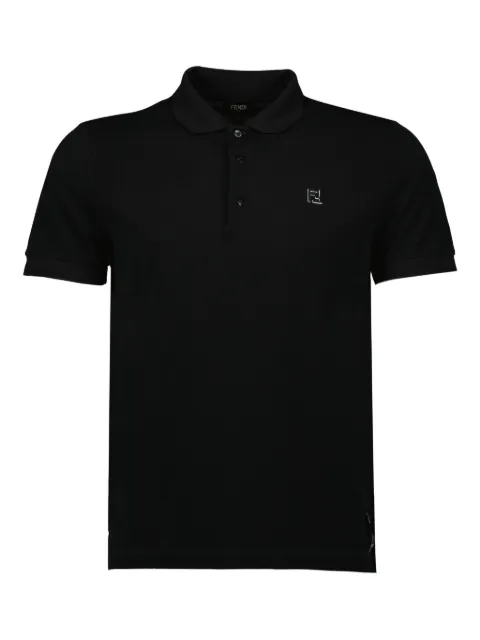 FENDI logo-embroidered piqué polo shirt Black FY0985AUA5