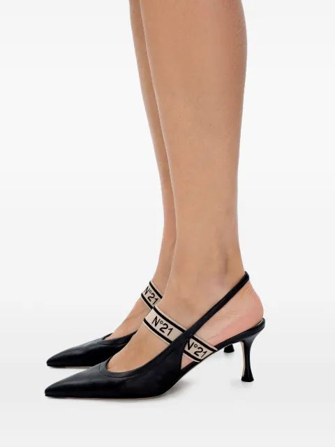 Nº21 logo-strap slingback pumps Black 25EGPSB003NPEN0