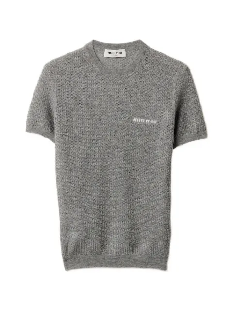 Miu Miu logo-intarsia T-shirt Grey MMLB30SOOO17NN