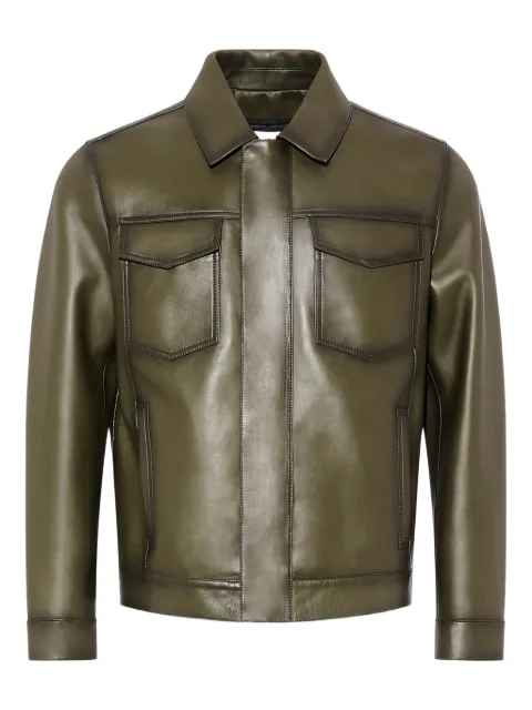 Yves Salomon Pocket denim style leather jacket Green 25WHV20267AGAN