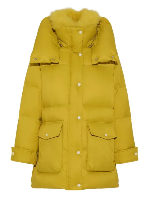 Yves Salomon hoodedlambshearling down coat Yellow 22WFM04583M07W