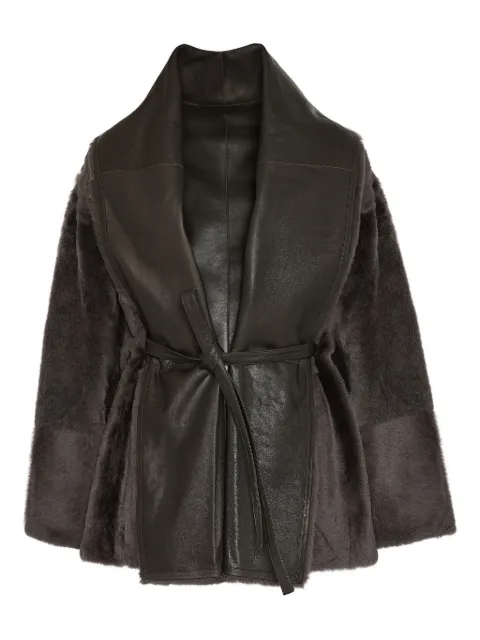 Yves Salomon leather-trimmed shearling jacket Grey 26WYV60175MERL