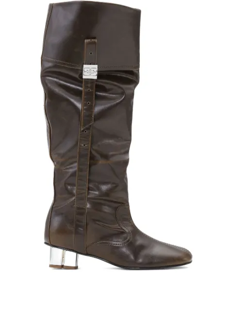 GANNI slouched knee-high leather boots Green S3074