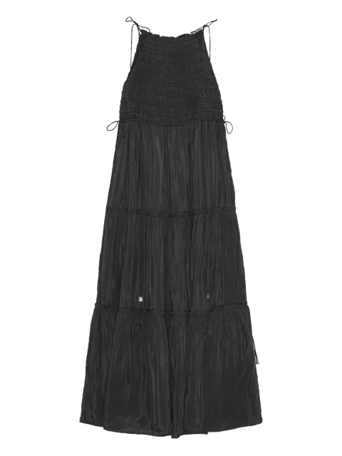 GANNI tie-strap smocked maxi dress Black W0571