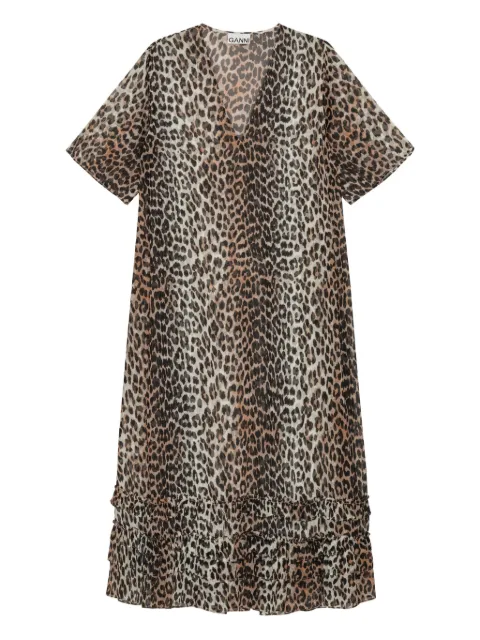 GANNI leopard-print ruffled dress Neutrals F9774