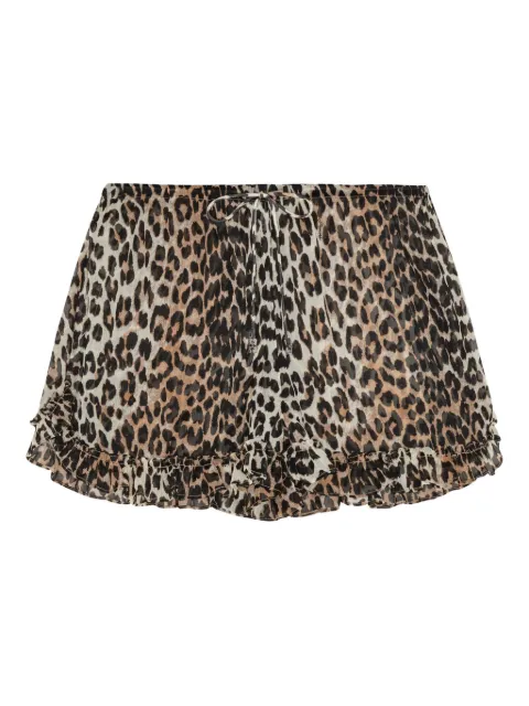 GANNI leopard-print ruffled shorts Neutrals F9773