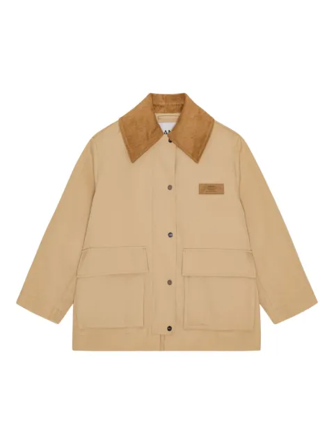 GANNI corduroy-collar utility jacket Neutrals W0757