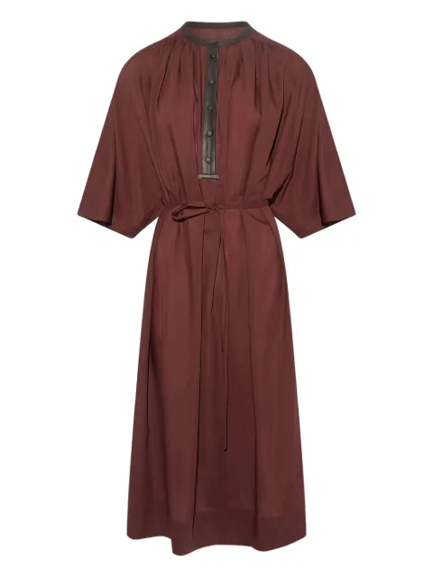 Yves Salomon leather-trim belted midi dress Brown 26WYR00520VOLA