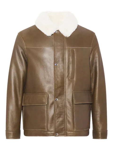 Yves Salomon shearling collar leather jacket Brown 26WHV60770MSIS