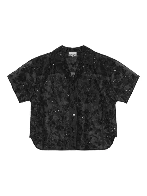 GANNI sequin-embellished short-sleeve shirt Black W0646