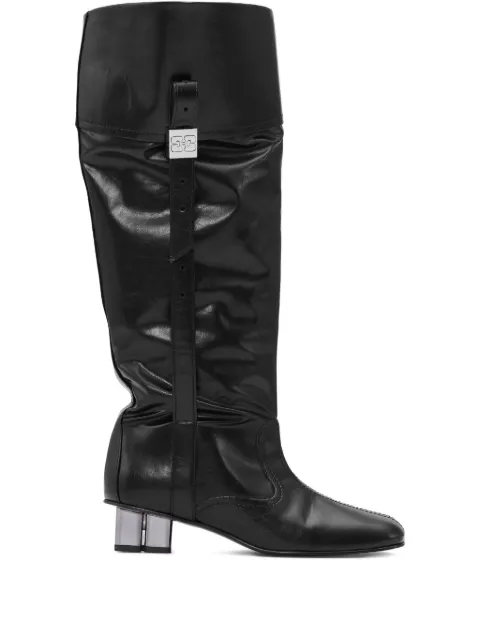 GANNI slouchy knee-high leather boots Black S3113