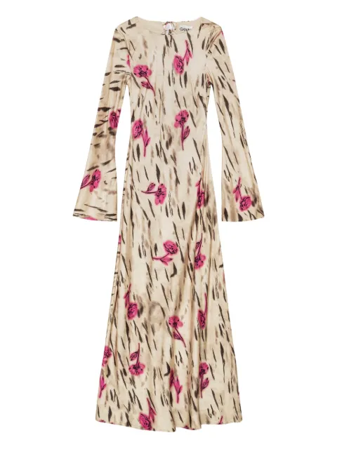 GANNI midi floral-print dress Neutrals W0460
