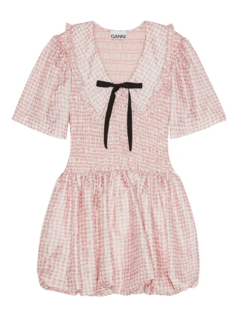 GANNI ruffled smocked mini dress Pink W0603