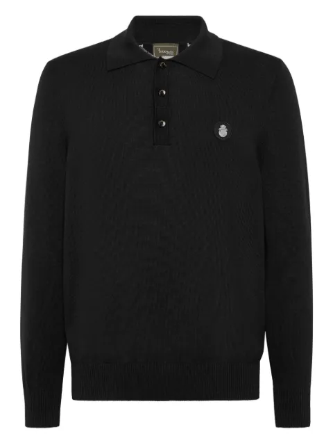 Billionaire crest-plaque long-sleeve polo shirt Black WAECMRK0108BTE004N