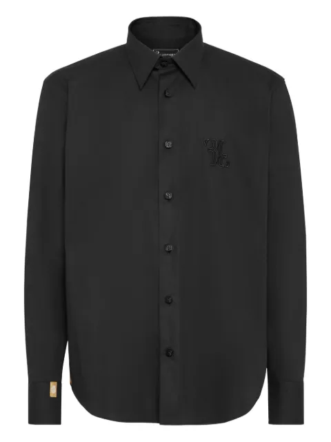 Billionaire Embroidered Cotton Shirt Black OAECMRP2463BKN003N