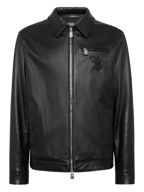 Billionaire embroidered-logo leather jacket Black OAECMLB2005BLE029N