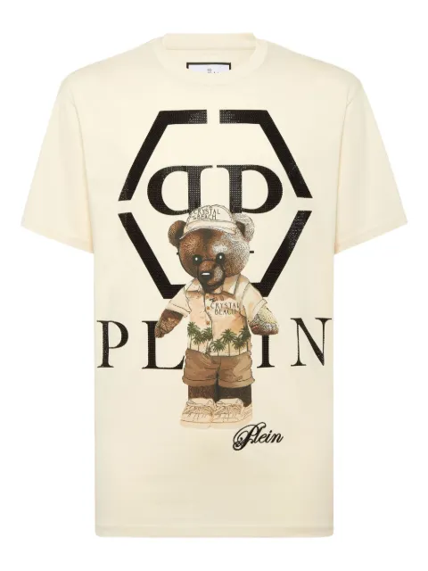 Philipp Plein crystal-embellished teddy-bear T-shirt Neutrals FAECMTK8419PJY002N