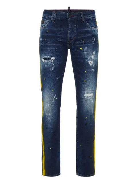 Philipp Plein paint-splatter stripe jeans Blue FAECMDT4138PDE004N