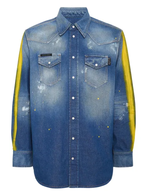 Philipp Plein paint-splattered denim shirt Blue FAECMDP0252PDE004N