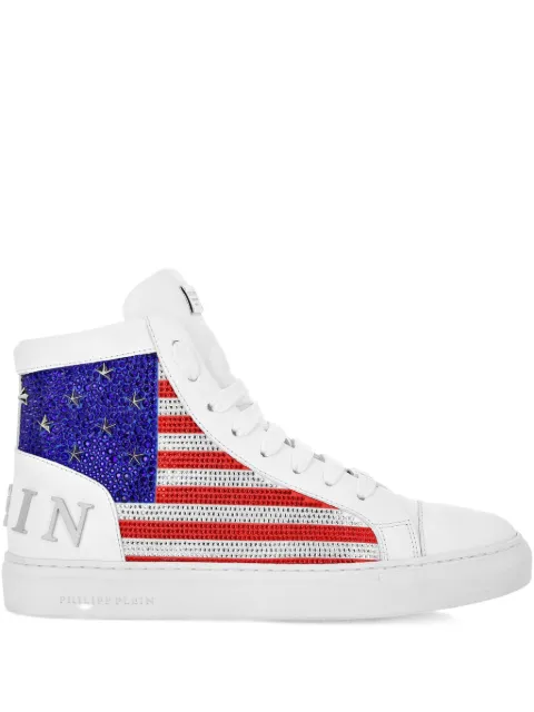 Philipp Plein mid top sneakers star studs America White AAESUSC0860PLE022N