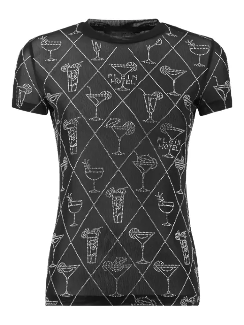Philipp Plein crystal-embellished mesh T-shirt Black AAECWTK3750PTE003N