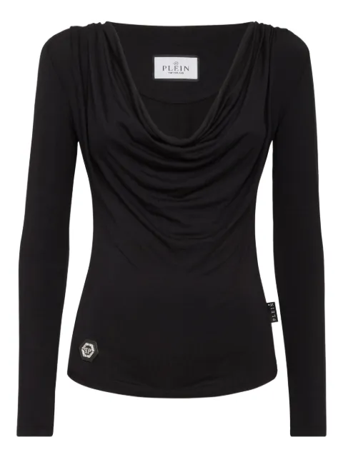 Philipp Plein cowl-neck long-sleeve top Black AAECWRK0695PTE003N