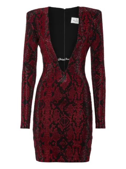 Philipp Plein long-sleeved mini dress python strass Red AAECWRG3532PTE003N