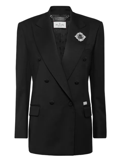 Philipp Plein crystal-embellished double-breasted blazer Black AAECWRF0778PTE003N
