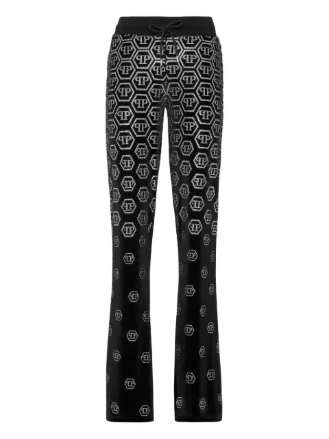 Philipp Plein monogram-embellished velvet trousers Black AAECWJT2166PTE003N