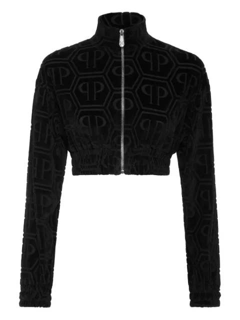 Philipp Plein jacquard-monogram cropped tracksuit jacket Black AAECWJB1921PTE003N