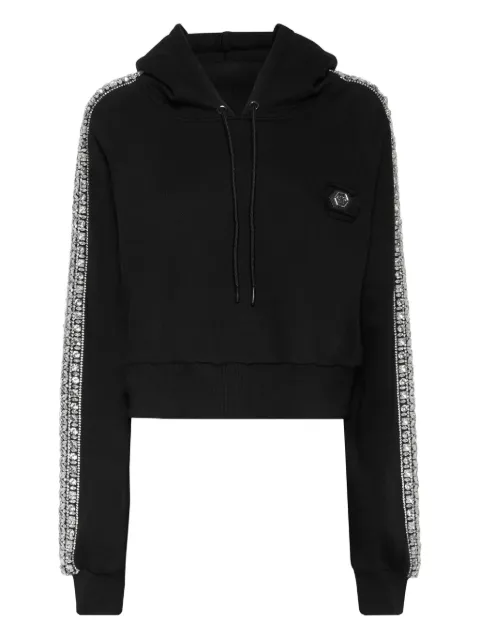Philipp Plein bead-embellished cropped hoodie Black AAECWJB1887PTE003N