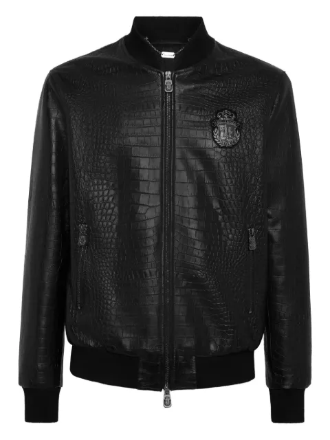 Billionaire crocodile-effect zip-up bomber jacket Black OAECMLB2002BLE001N