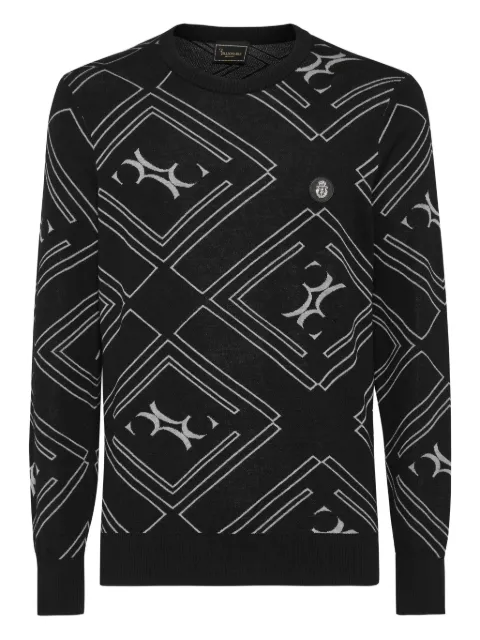 Billionaire geometric-pattern crew-neck sweater Black OAECMKO1491BTE004N