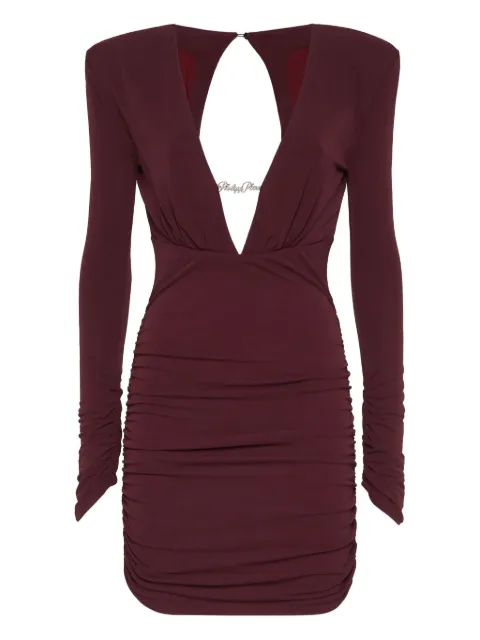 Philipp Plein long-sleeved ruched mini dress Red FAECWRG3474PJY002N