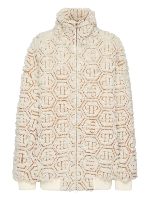Philipp Plein monogram teddy bomber jacket Neutrals FAECWRB1517PTE003N