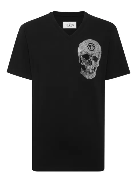 Philipp Plein crystal-skull V-neck T-shirt Black FAECMTK8574PJY002N