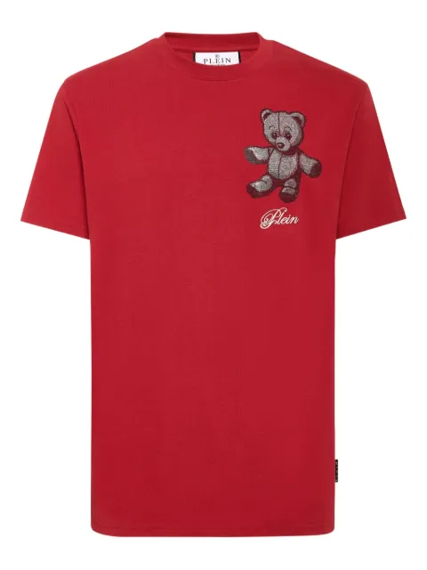 Philipp Plein teddy bear strass T-shirt Red FAECMTK8498PJY002N