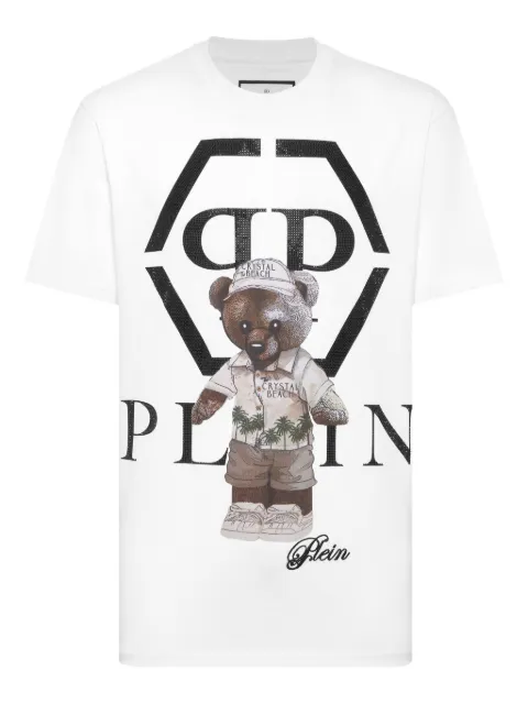 Philipp Plein crystal-embellished teddy-bear T-shirt White FAECMTK8419PJY002N
