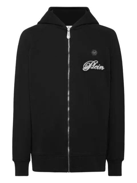 Philipp Plein zip-up logo-patch hoodie Black FAECMJB3832PTE003N